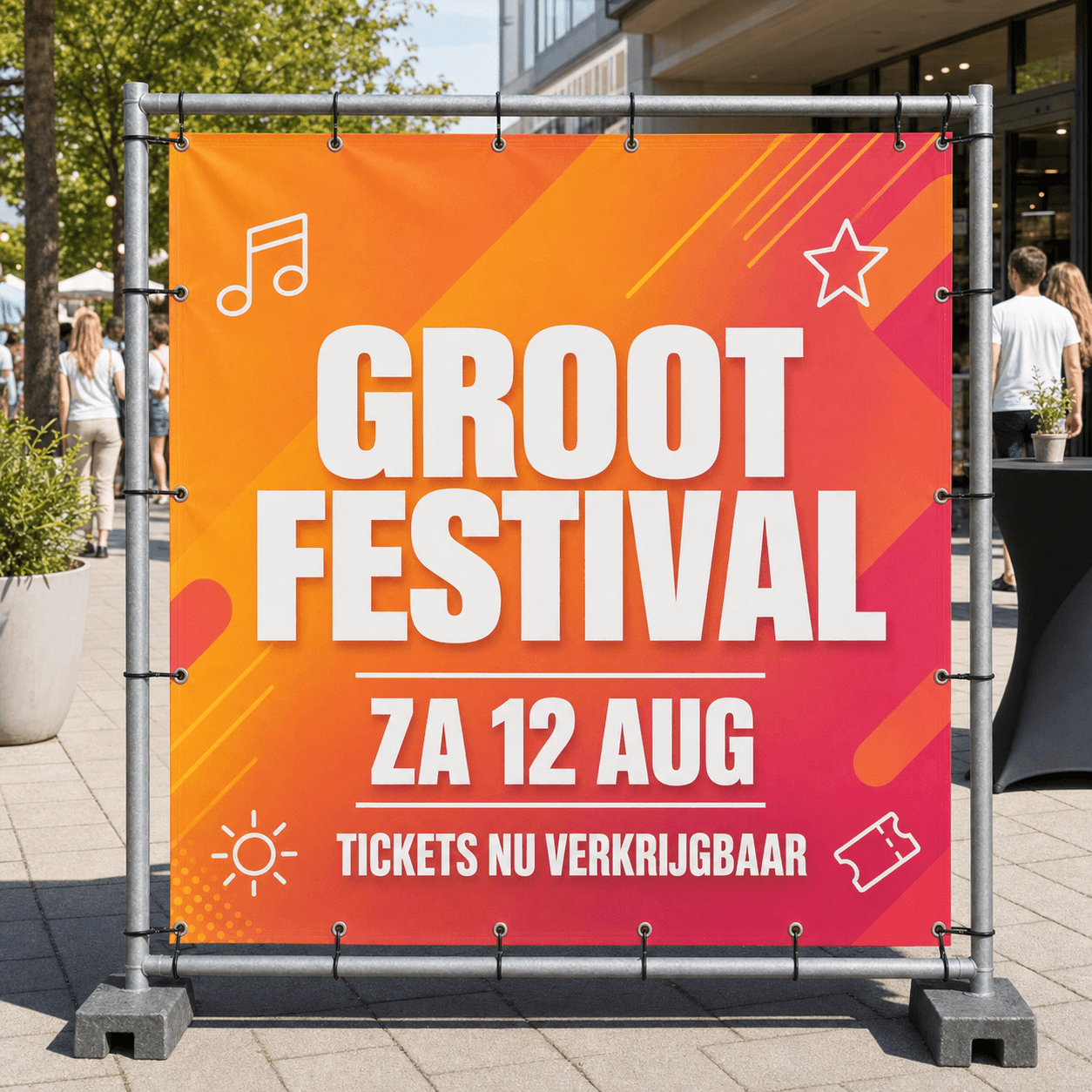 Spandoek met oogringen en tunnelzoom voor buitenreclame