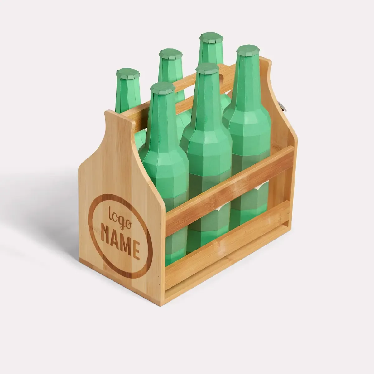 Bierkrat van bamboe met bedrukking