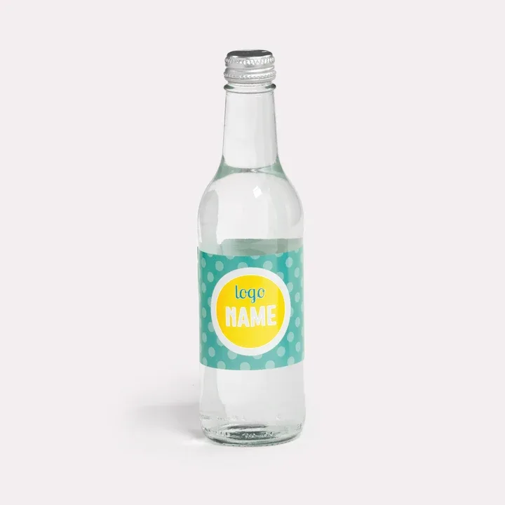 Glazen waterfles 330ml met bedrukt etiket