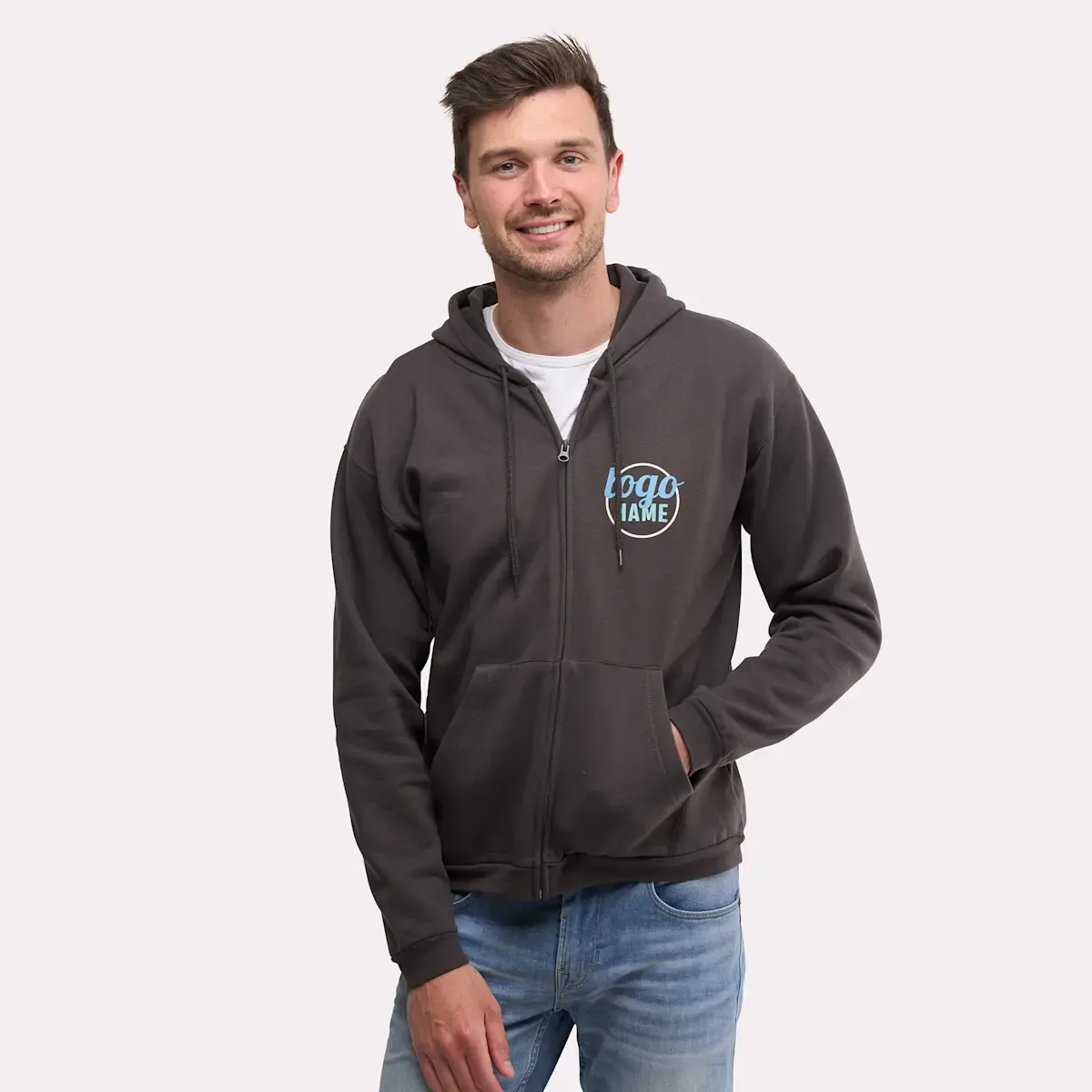 Hoodie met rits B&C ID.205 - Bedrukte zip hoodie voor bedrijfsreclame