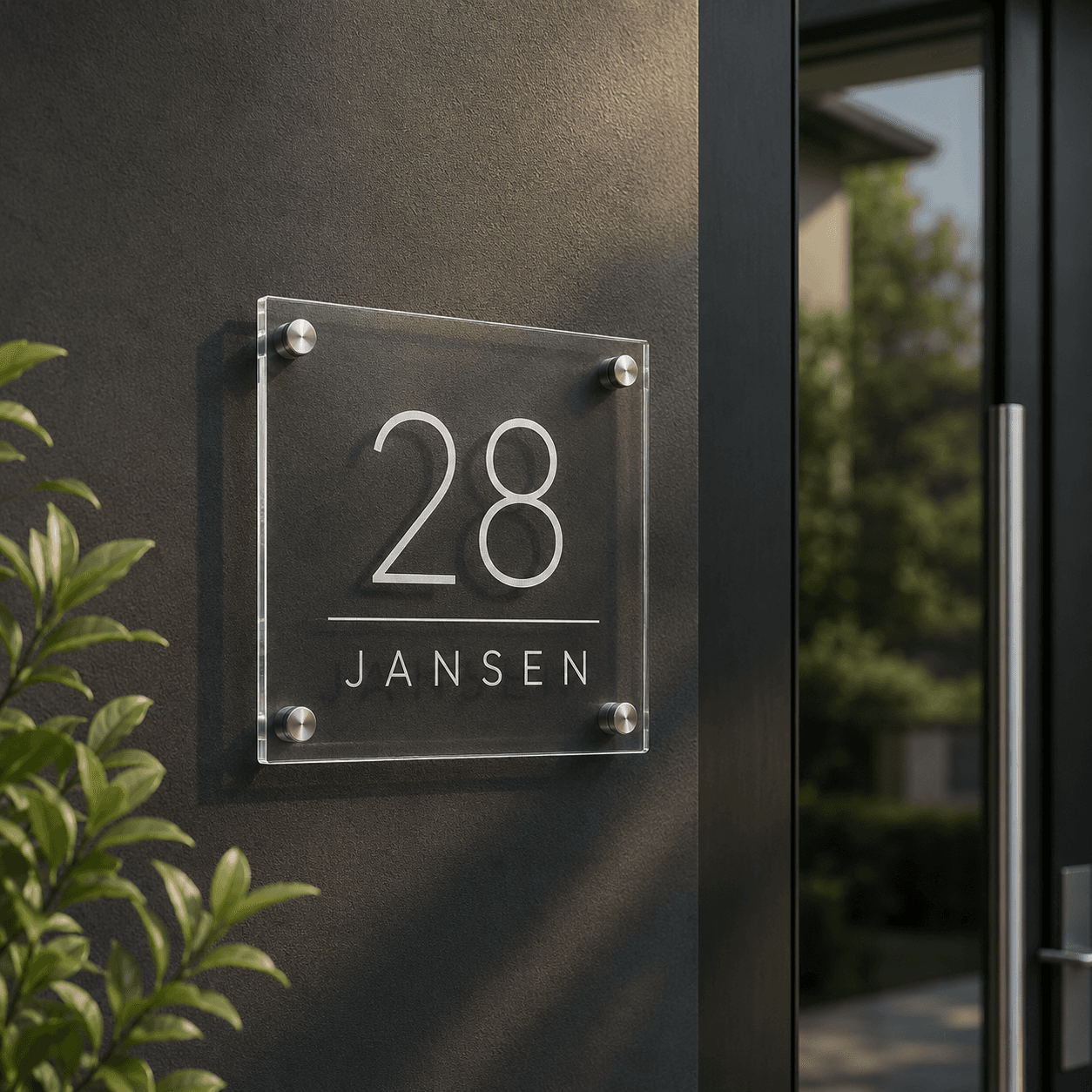 Naambord voordeur met huisnummer en eigen tekst