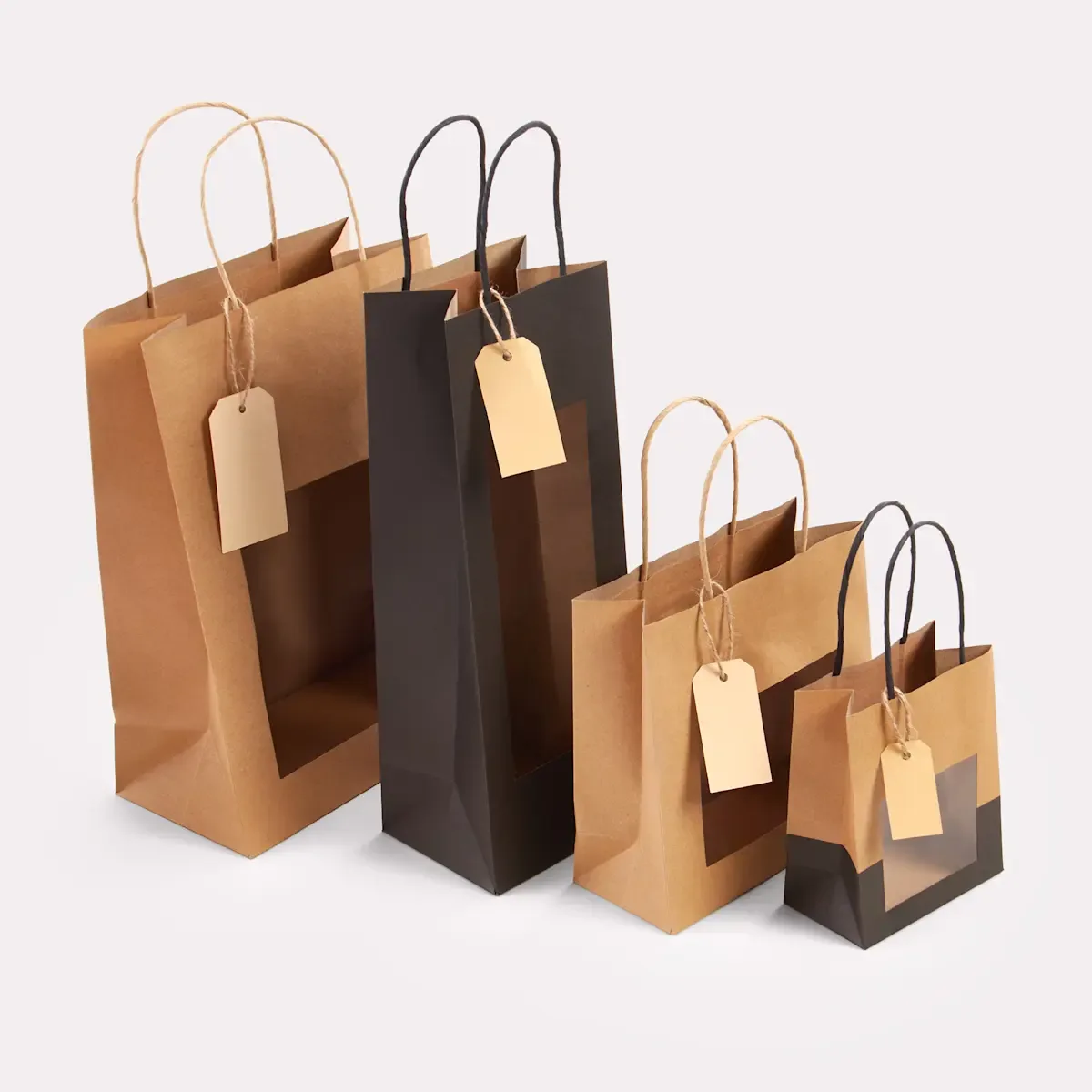 Luxe papieren tassen met venster – Kraft, zwart of combinatie