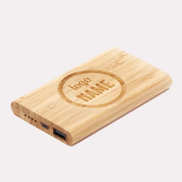 Bamboe powerbank bedrukken met lasergravure