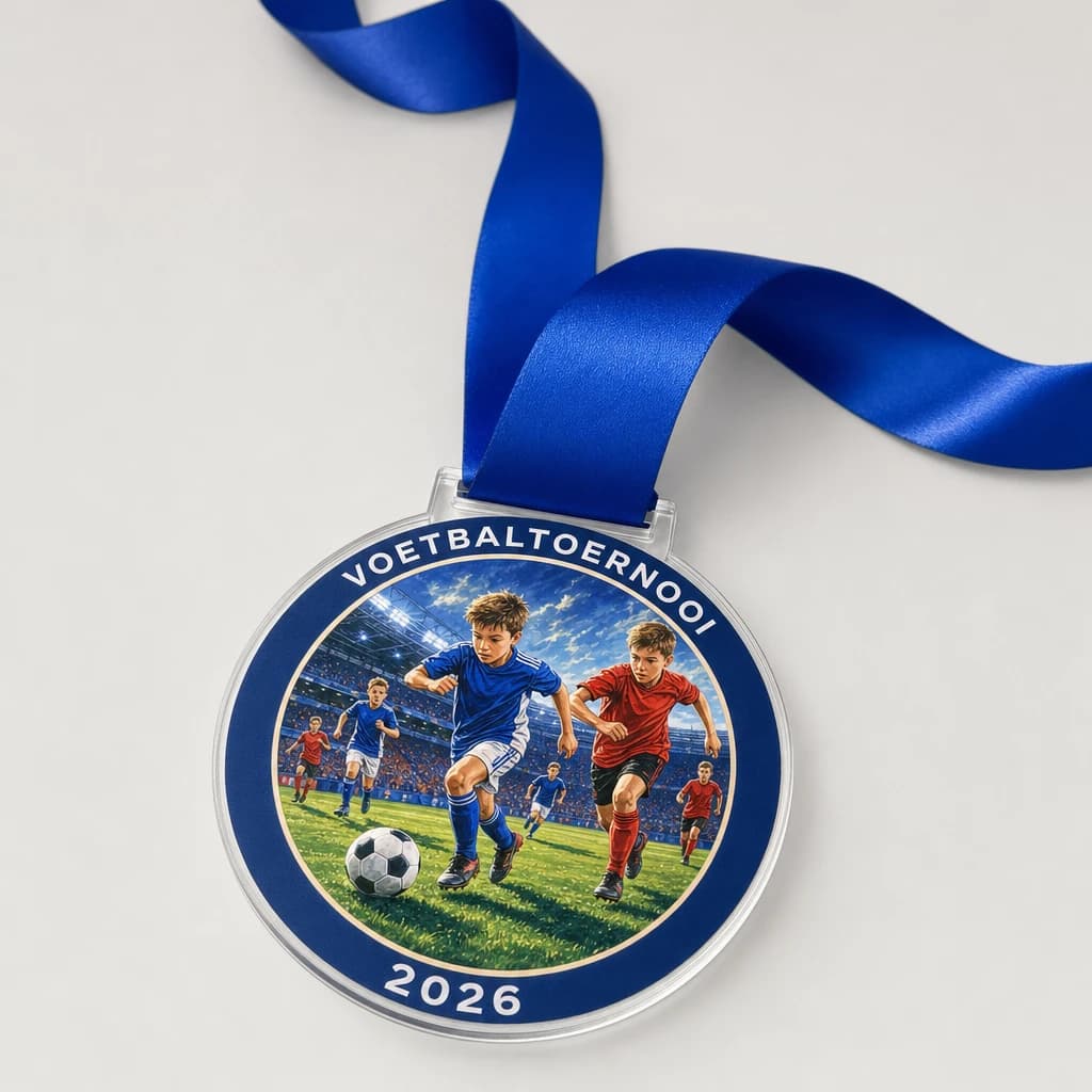 Acryl medaille op maat met lint