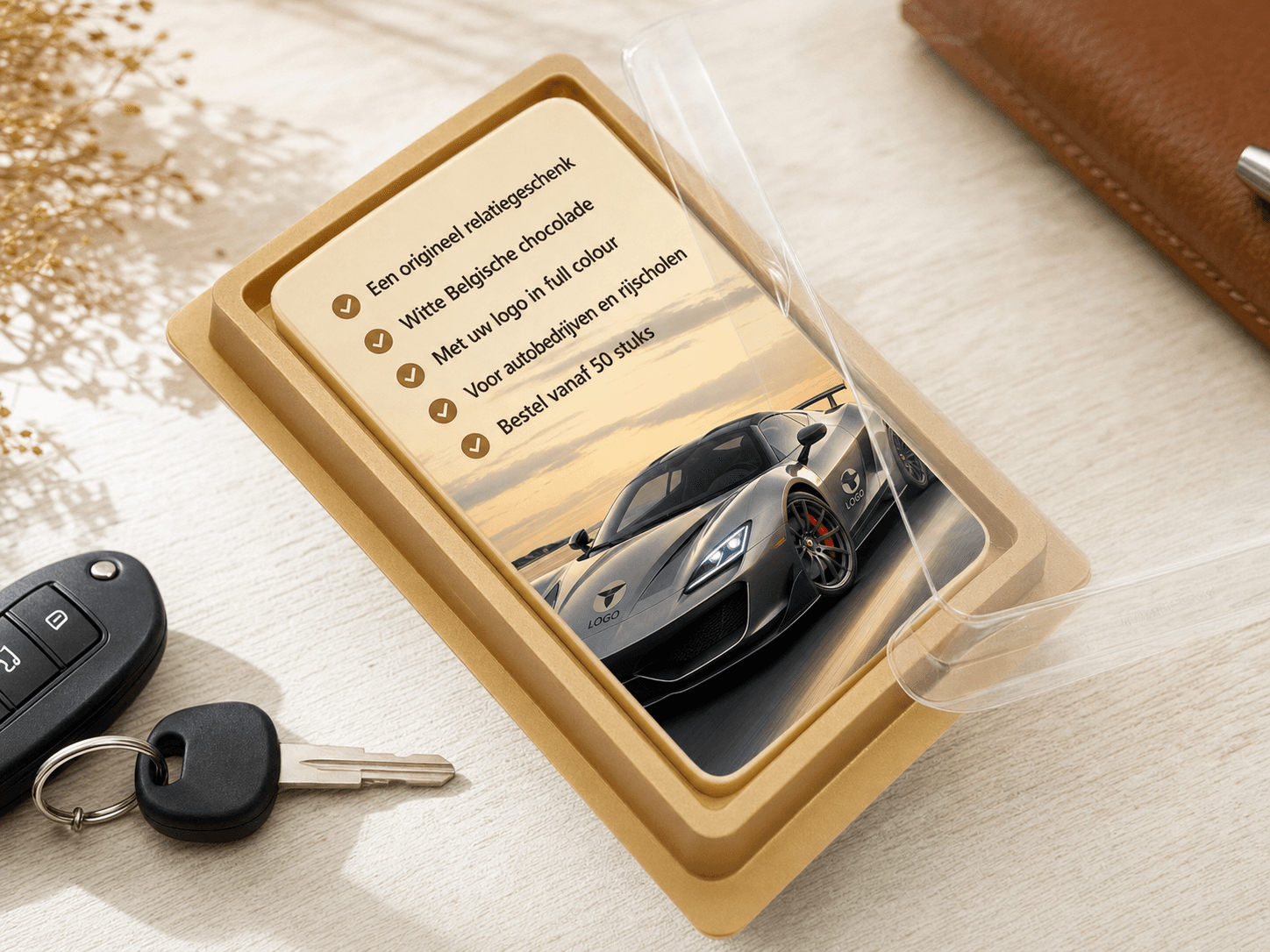 Chocolade auto-tablet met logo