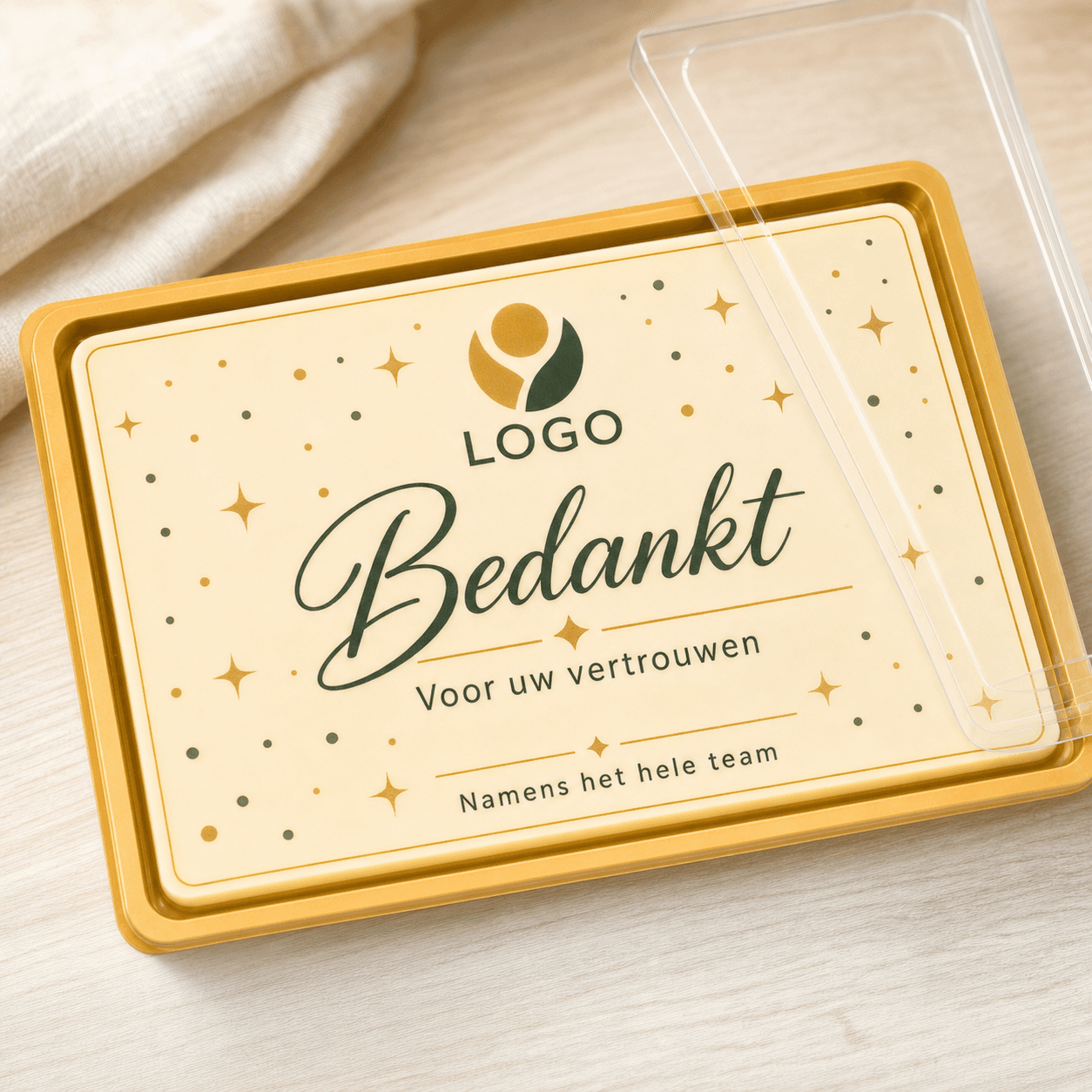 Chocolade bedankt-tablet met logo