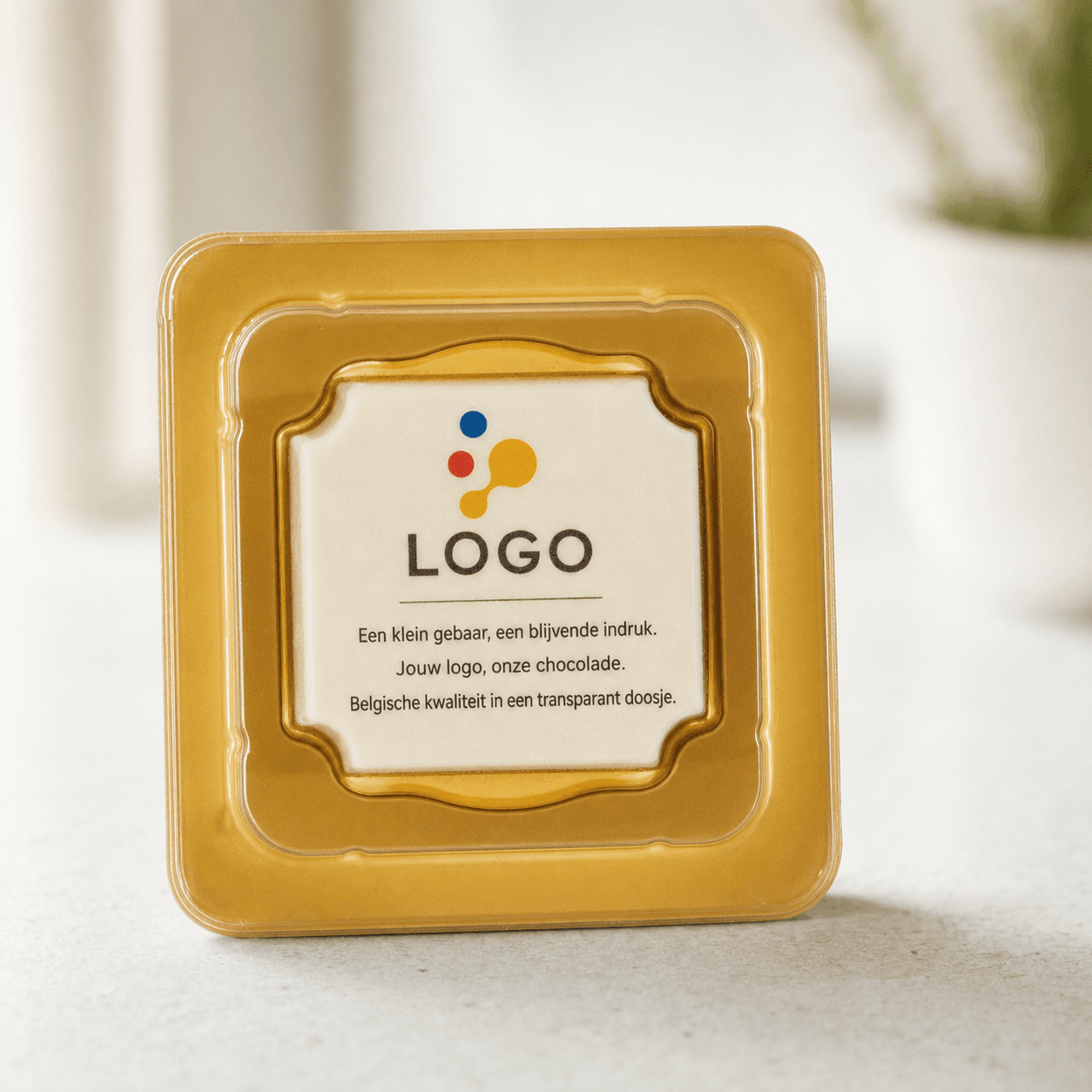 Chocolade logobonbon in blisterdoosje