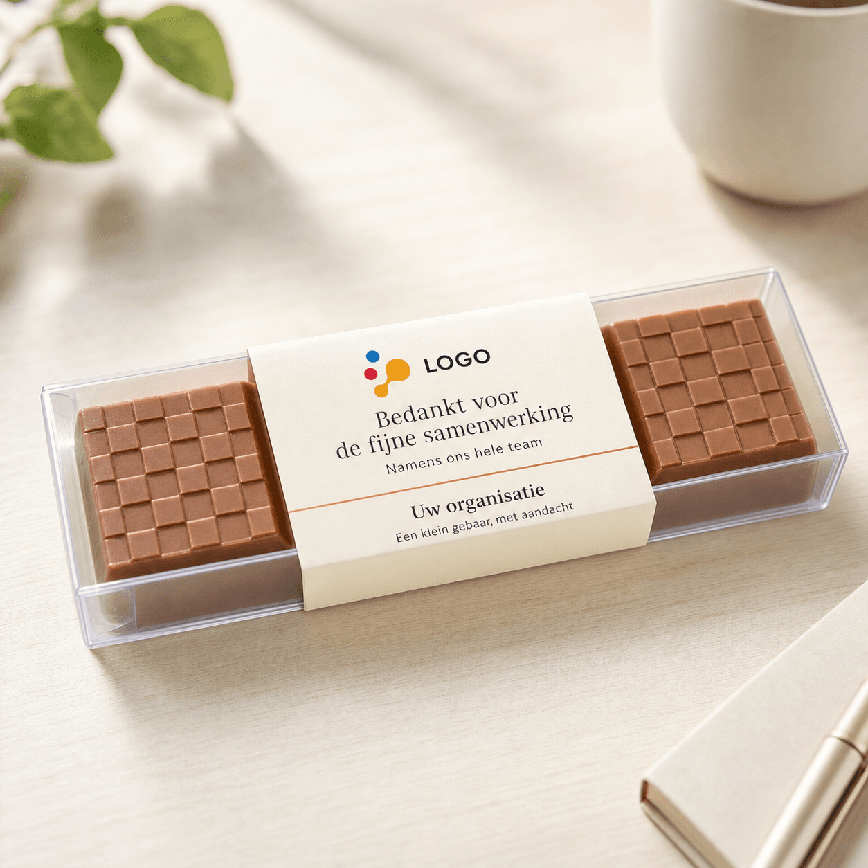 Chocoladereep 80 gram met logo-banderol