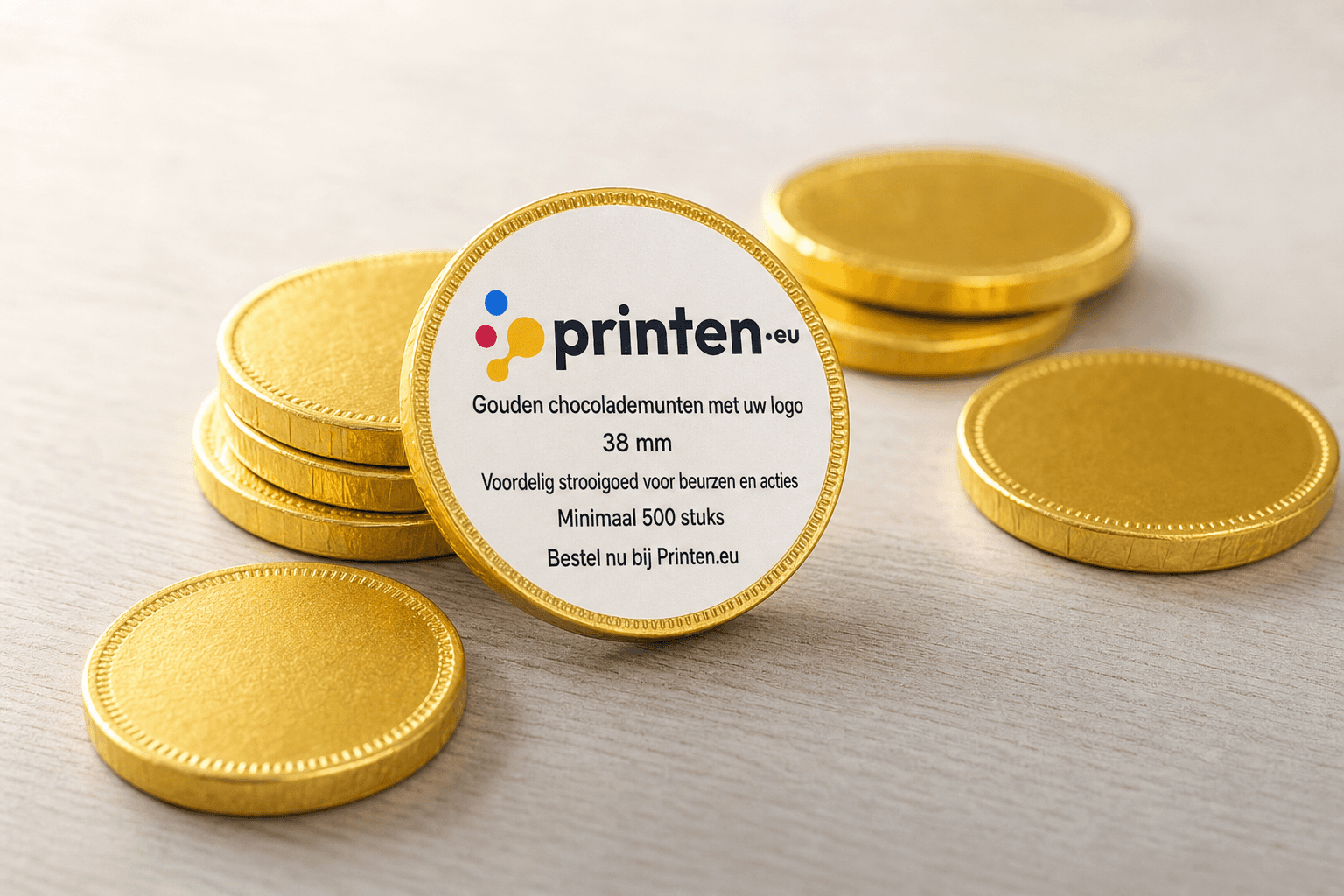 Gouden chocolademunten met logo (38 mm)