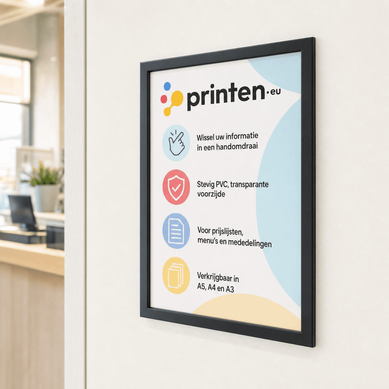 Infokader voor A4-papier – Zilver, Zwart of Rood