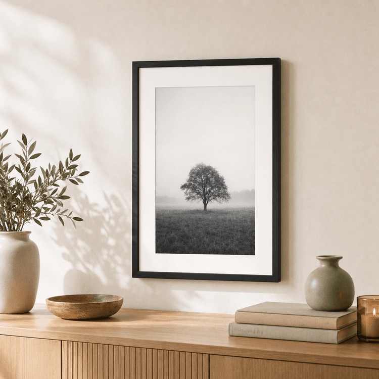 Ingelijste poster op 230g fotopapier met lijst en passe-partout