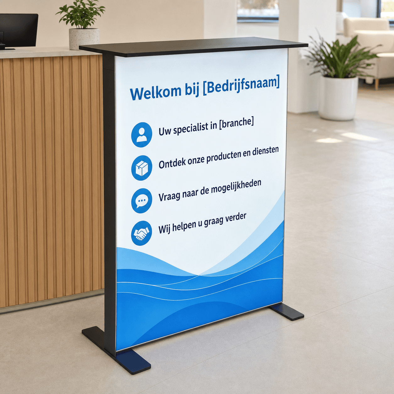 LED frame balie met dubbelzijdig bedrukt doek