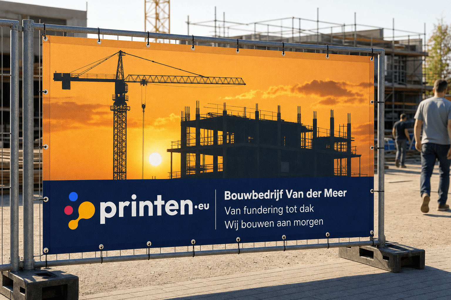 Mesh banner met winddoorlaat en ringen