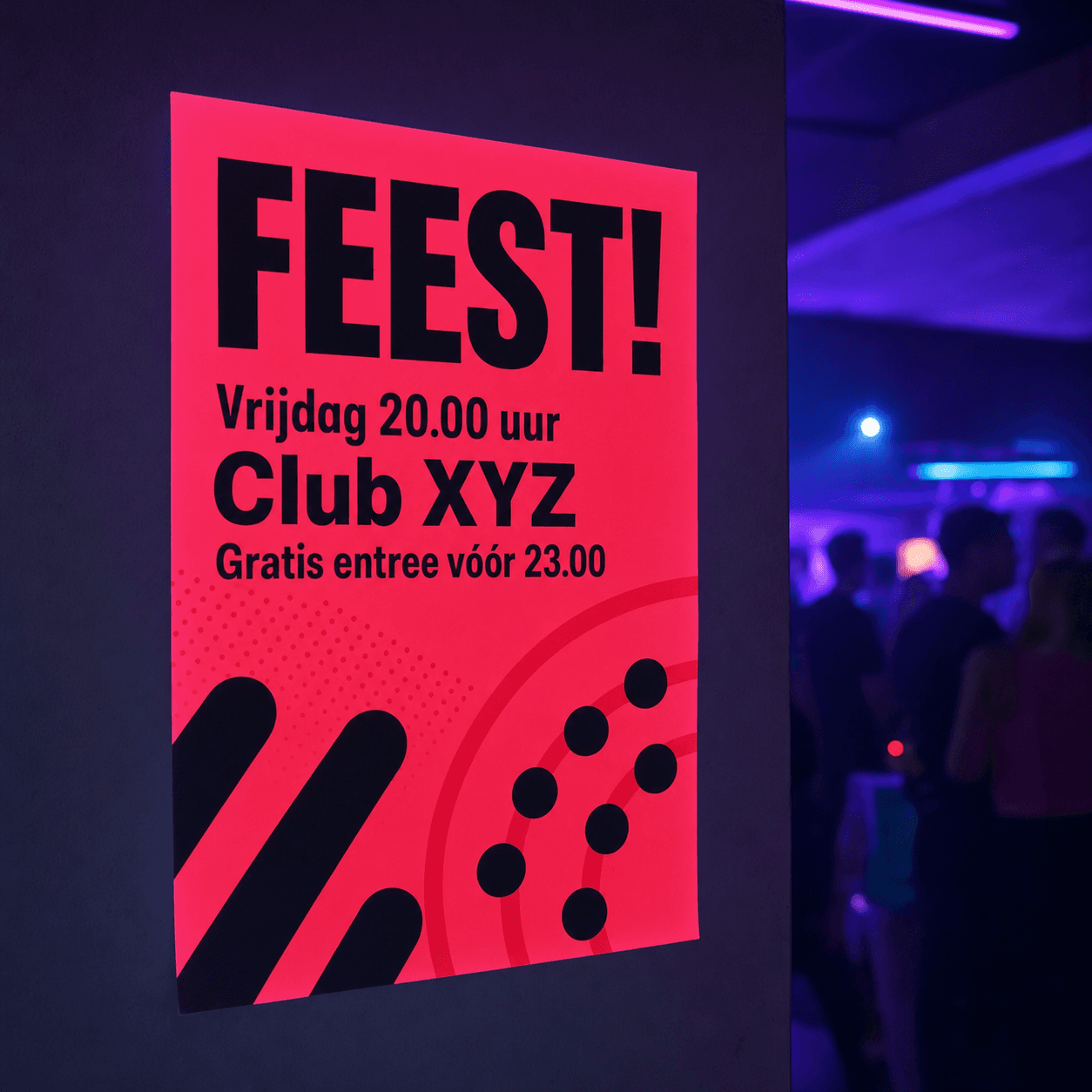 Neonposter drukken met zwarte bedrukking
