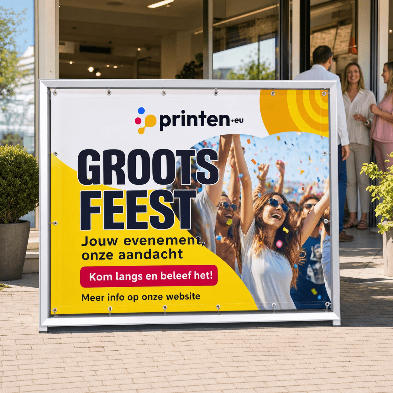 Opvouwbaar spandoek met ringen en tunnelzoom voor buitenreclame
