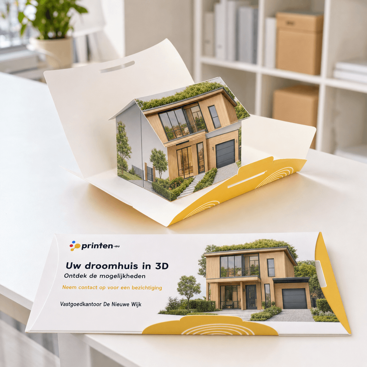 Pop-up huisjes met envelop - Full colour bedrukking