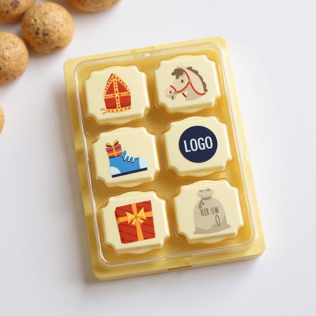 6 Sinterklaasbonbons met logo in blisterdoosje