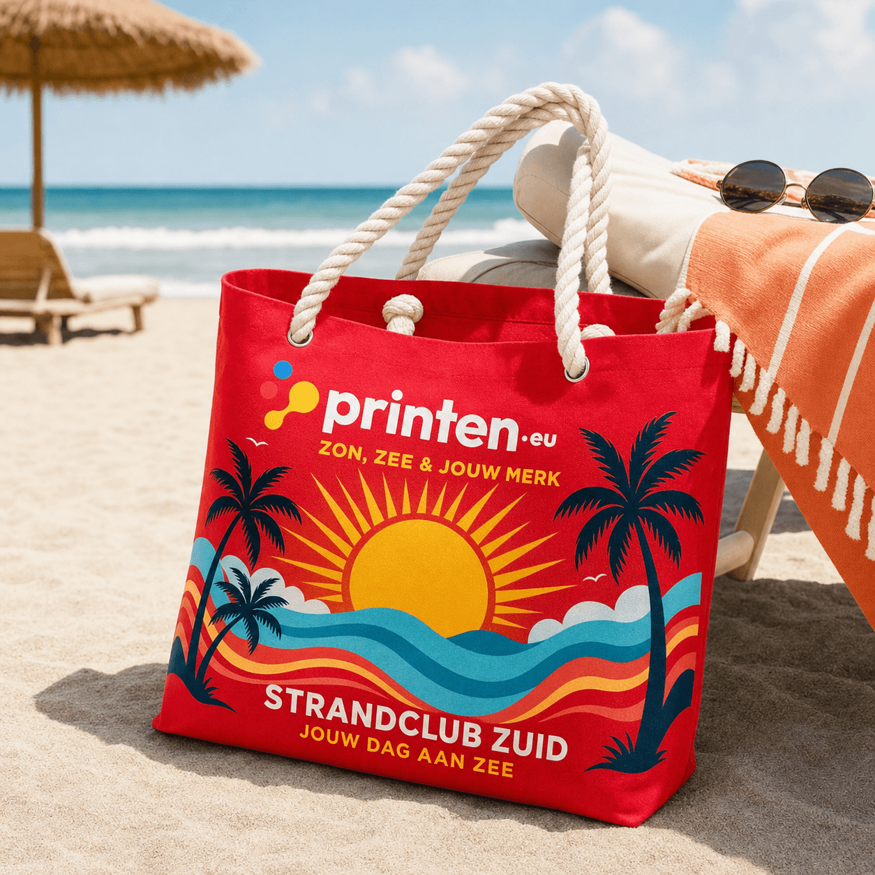 Strandtas met katoenen hengsels bedrukken