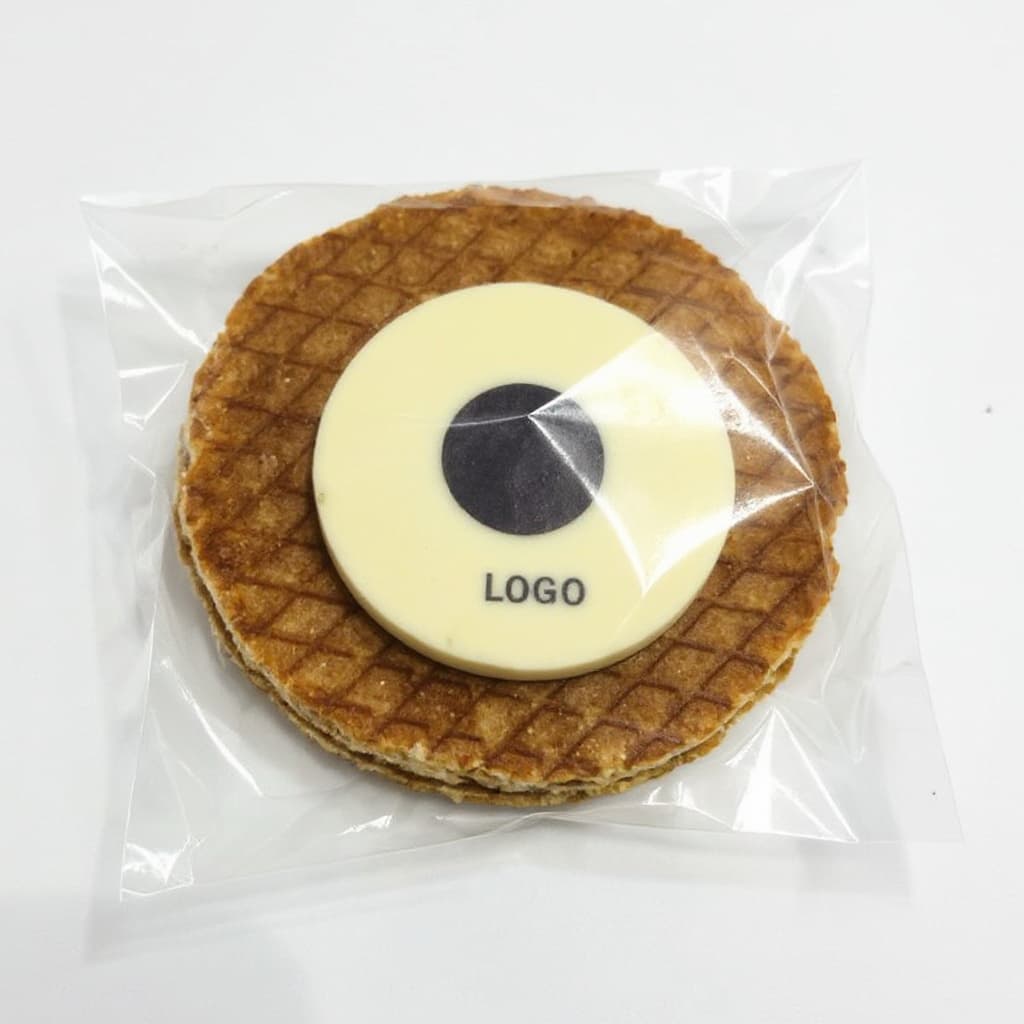 Grote stroopwafel met chocolade logoschildje