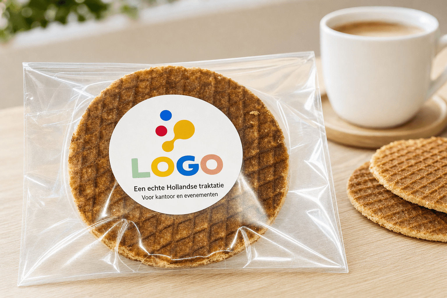 Grote stroopwafel met logosticker
