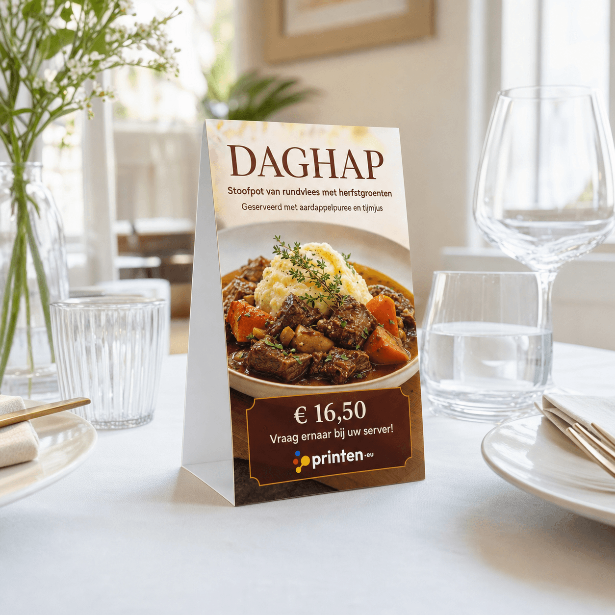 Tafelkaart met plakstrook - Horeca menukaart in A6, A5, A4 of Din Large