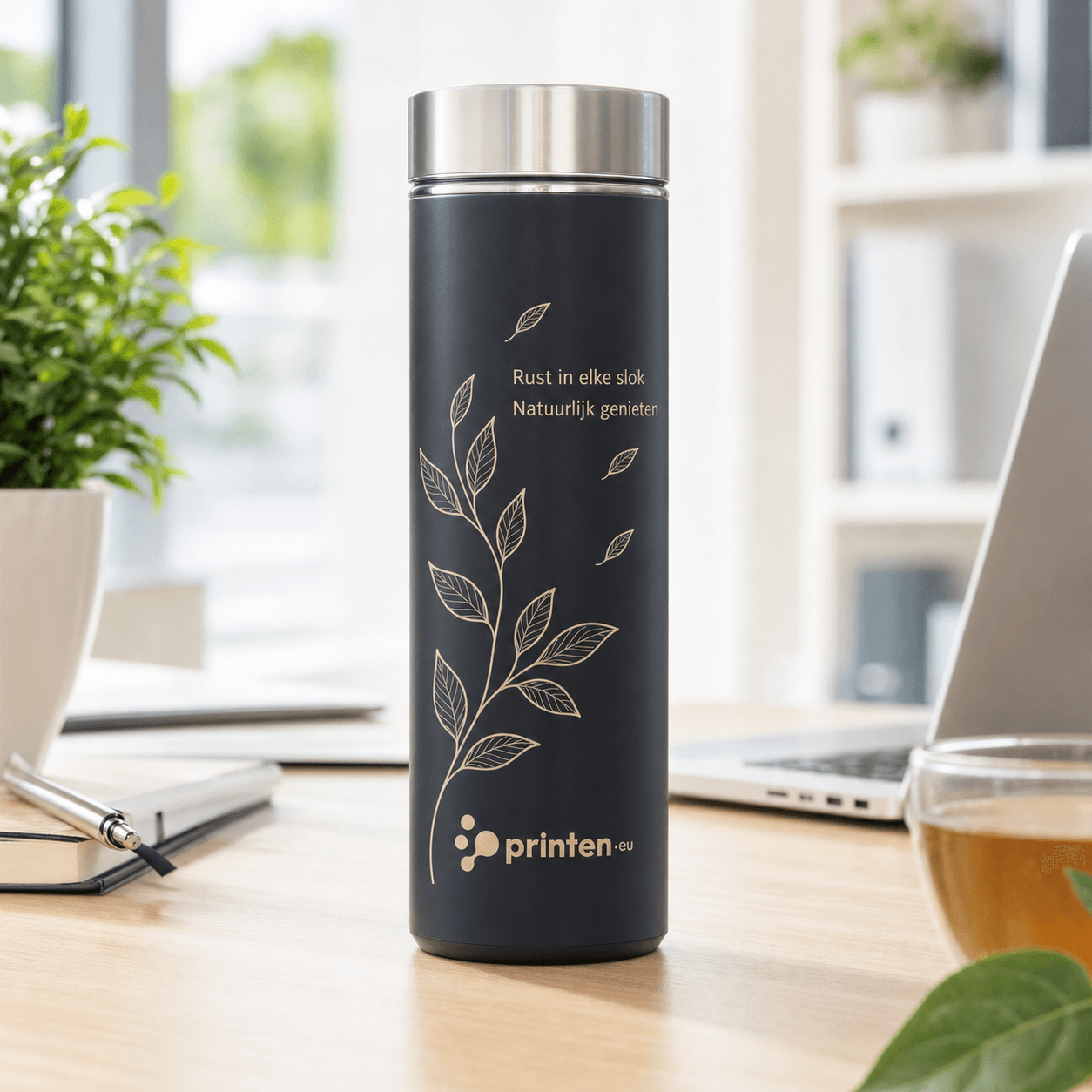 Theefles Bamboe met Lasergravure – 400 ml