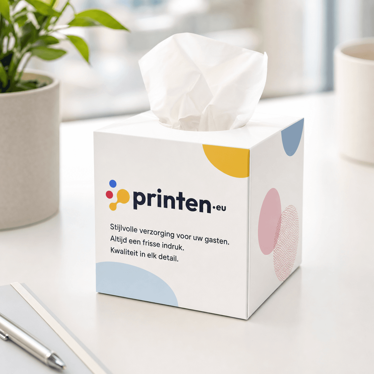 Bedrukte tissuedozen met 60 witte 3-laags tissues