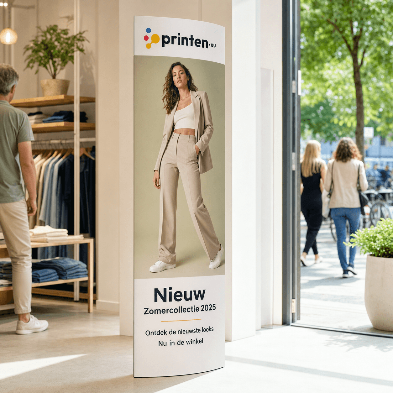 Totem display ovaal 56,5 x 176 cm met full colour bedrukking