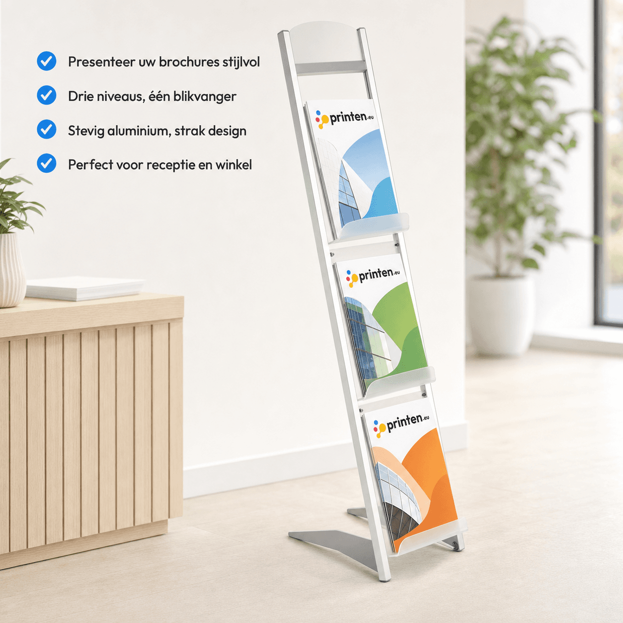 Triple deluxe folderdisplay voor A4 folders - Aluminium