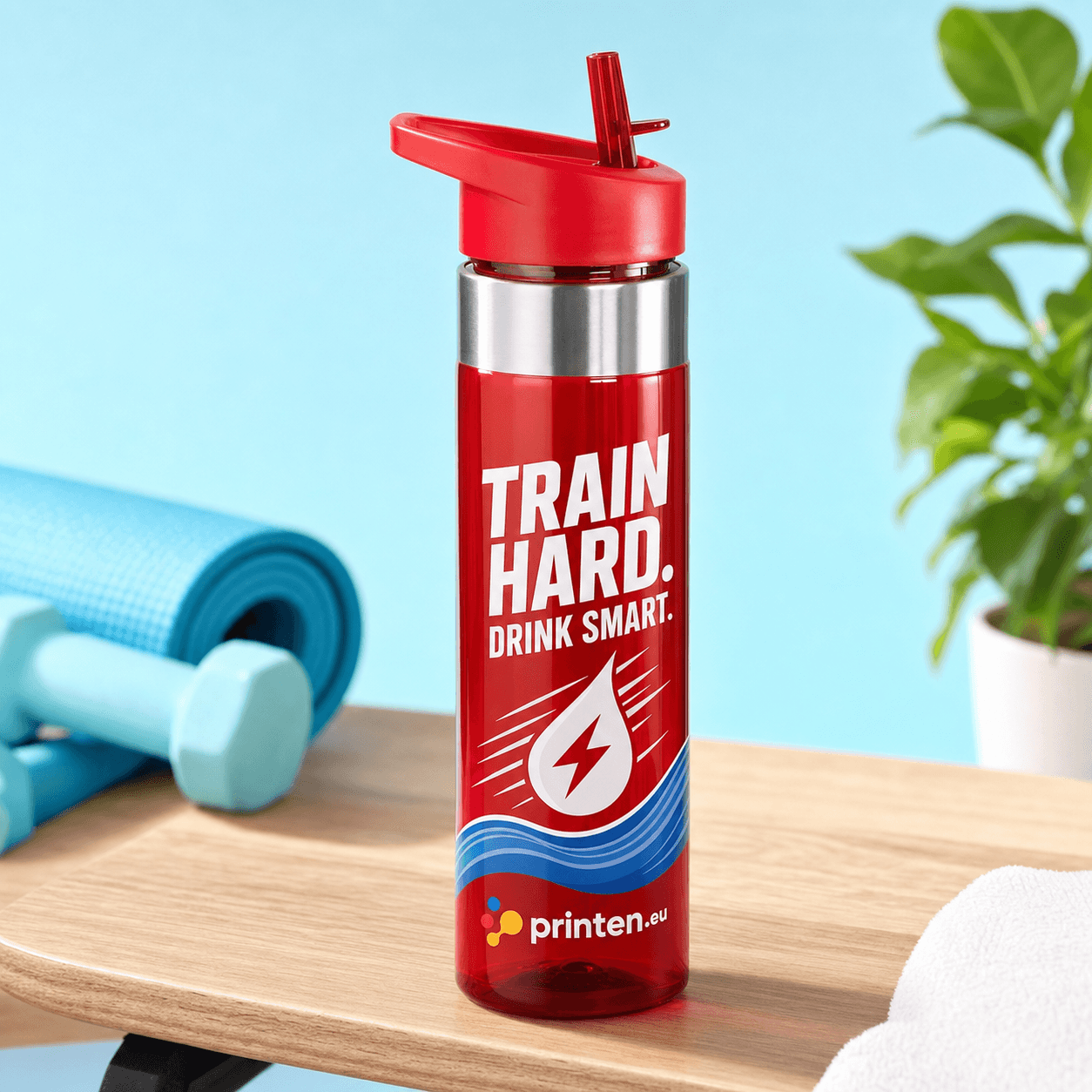 Tritan RVS Rietje Drinkfles 650 ml met Bedrukking