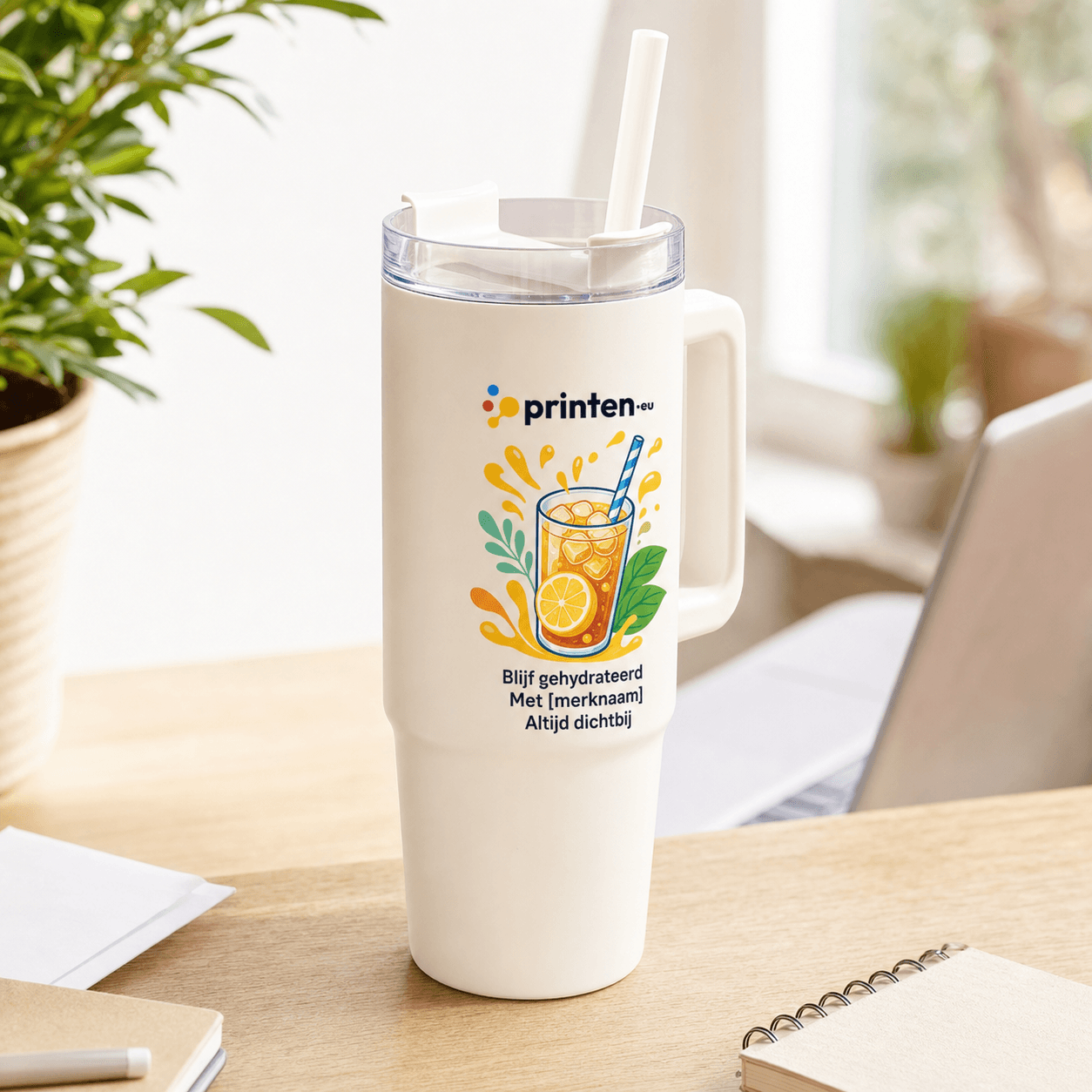 Tumbler met handvat 900 ml – bedrukt met jouw logo
