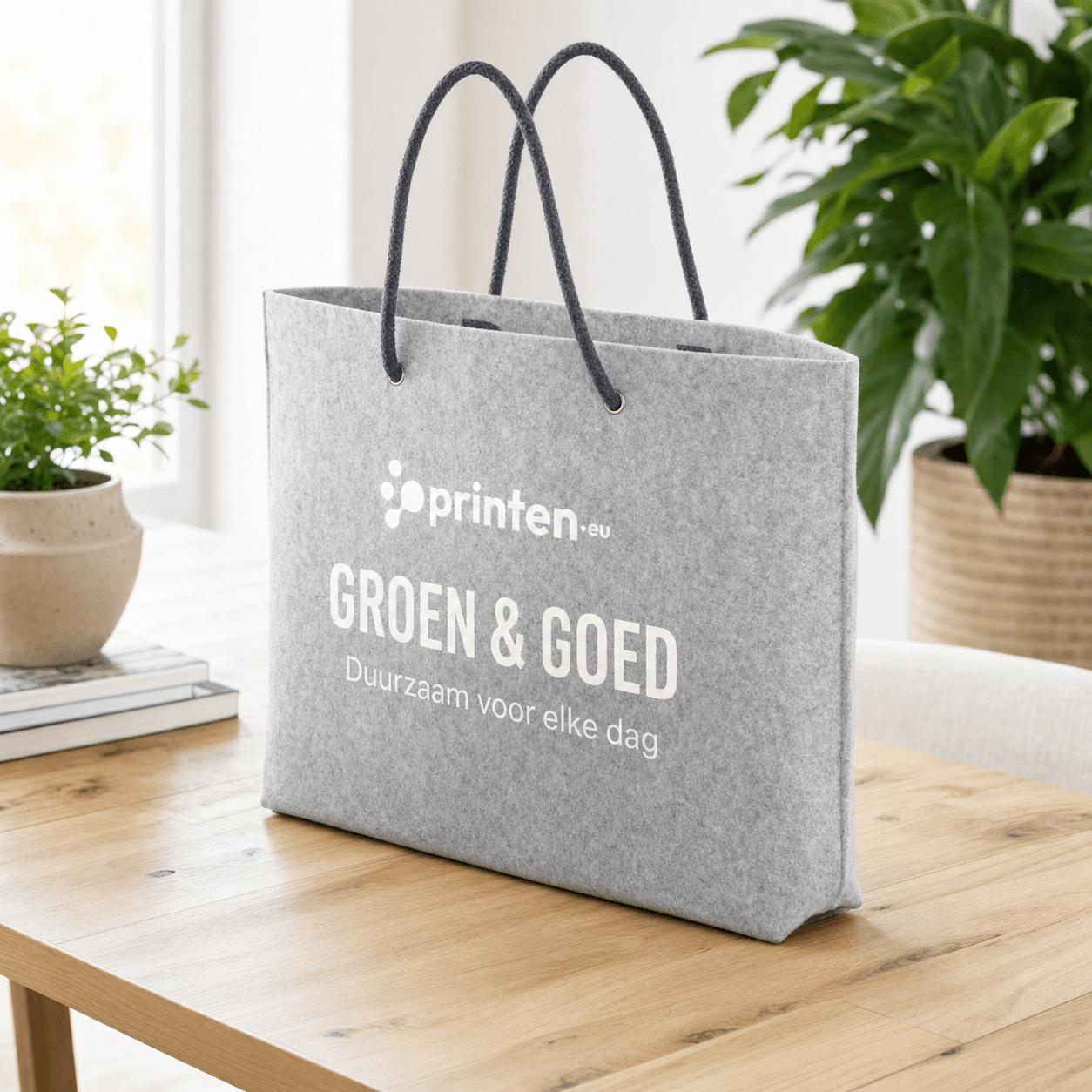 Vilten tas met koorden bedrukken