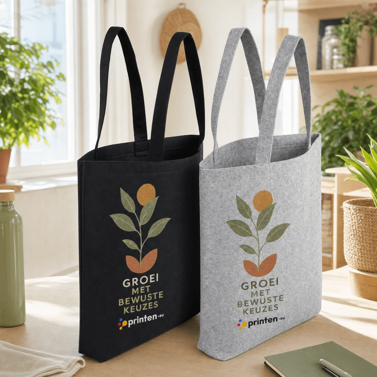 Vilten tote bag met bedrukking