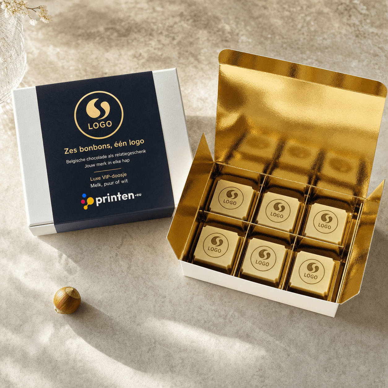 VIP-doosje met 6 chocolade logobonbons