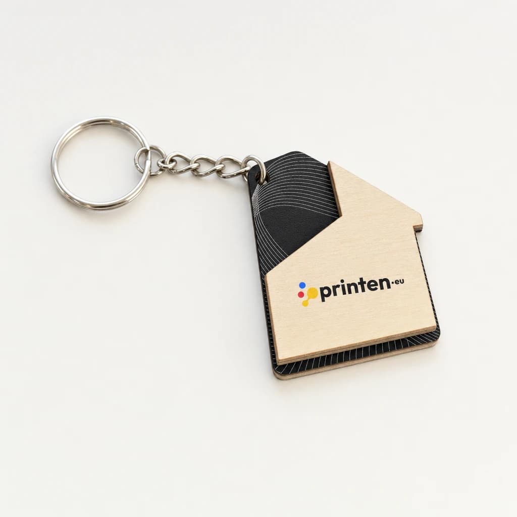 Houten sleutelhanger in eigen vorm