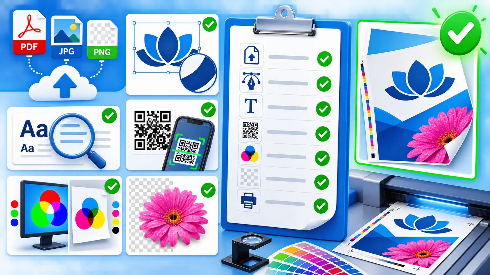 Visuele controle van bestandstype, logo, tekst, QR-code, kleur en transparantie