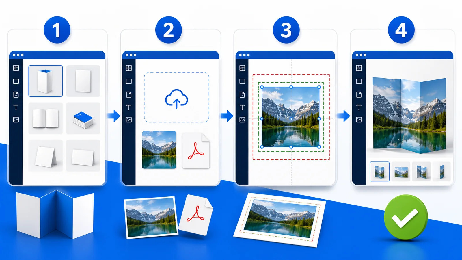 De vier hoofdstappen van de Printen.eu-ontwerptool